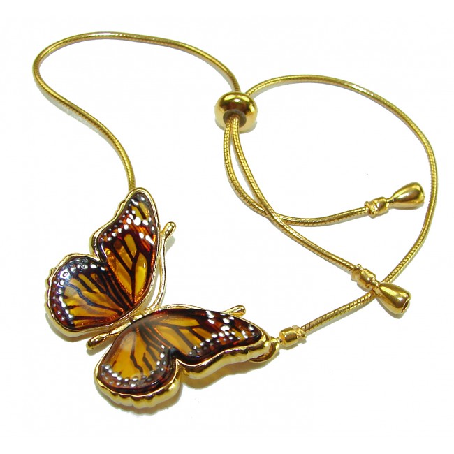 Golden Butterfly Genuine carved Baltic Amber 18K Gold over .925 Sterling Silver handamde Bracelet - photo 2