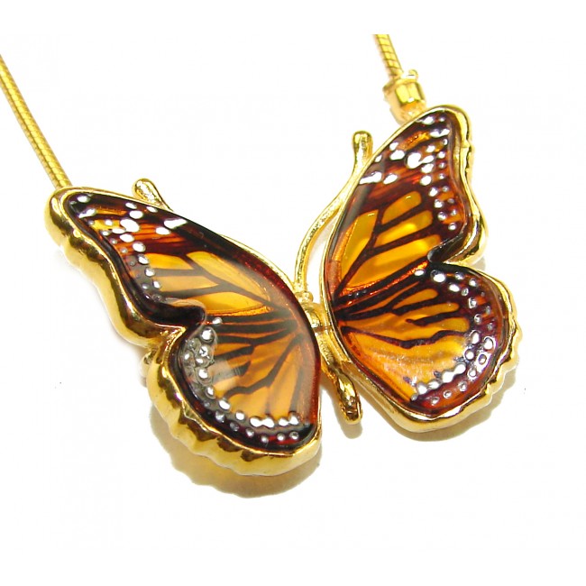 Golden Butterfly Genuine carved Baltic Amber 18K Gold over .925 Sterling Silver handamde Bracelet - photo 1