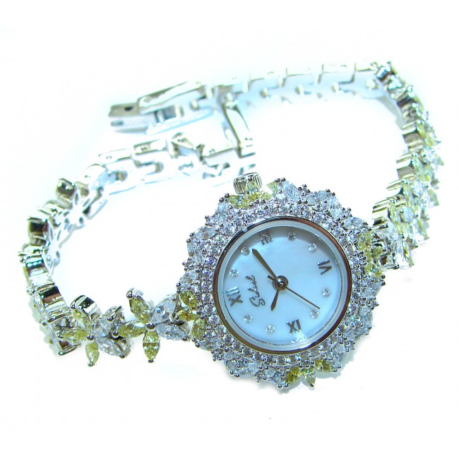 Precious 108.8 carat natural Peridot White Topaz .925 Sterling Silver handmade Bracelet - Watch