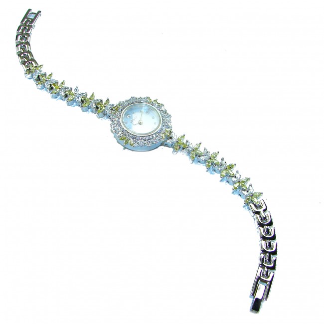 Precious 108.8 carat natural Peridot White Topaz .925 Sterling Silver handmade Bracelet - Watch