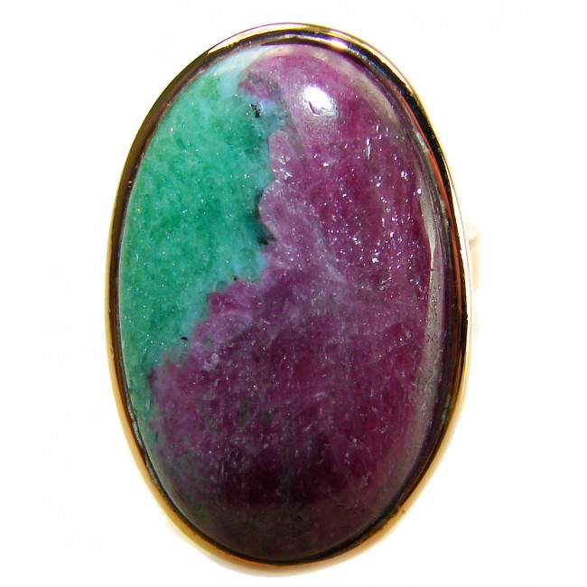Authentic Ruby in Zoisite 18k Gold over .925 Sterling Silver handmade Cocktail Ring s. 7 adjustable - Ruby in Zoisite ring stone close-up with 18k gold over sterling silver
