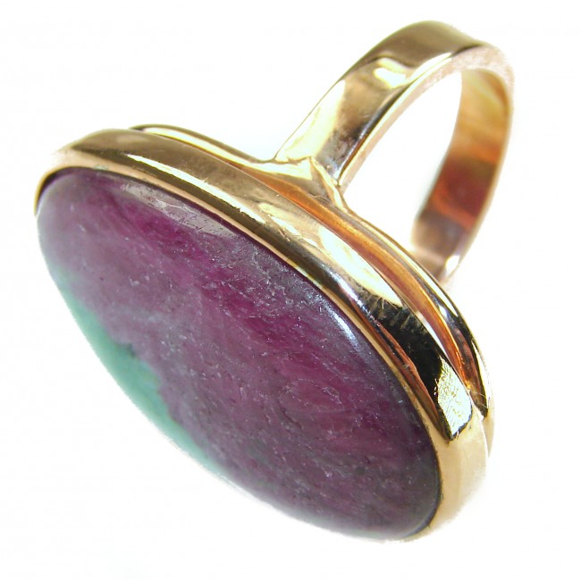 Authentic Ruby in Zoisite 18k Gold over .925 Sterling Silver handmade Cocktail Ring s. 7 adjustable - Side view of Ruby in Zoisite ring with 18k gold over sterling silver.