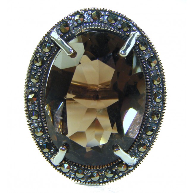 Odyssey 20.5 carat Genuine Smoky Topaz .925 Sterling Silver Handcrafted Ring size 7