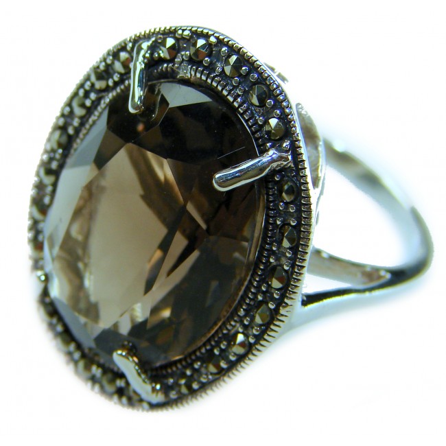 Odyssey 20.5 carat Genuine Smoky Topaz .925 Sterling Silver Handcrafted Ring size 7
