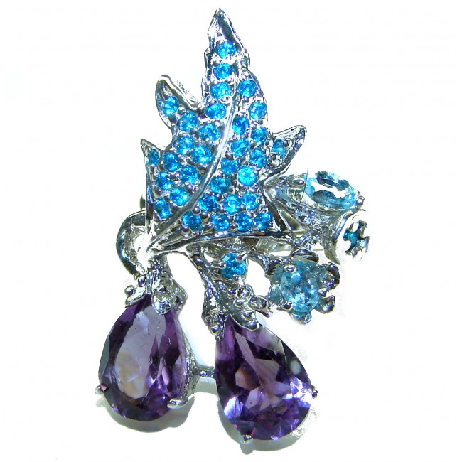 Purple Odyssey 12.5 carat natural Amethyst Apatite .925 Sterling Silver Handcrafted Ring size 6