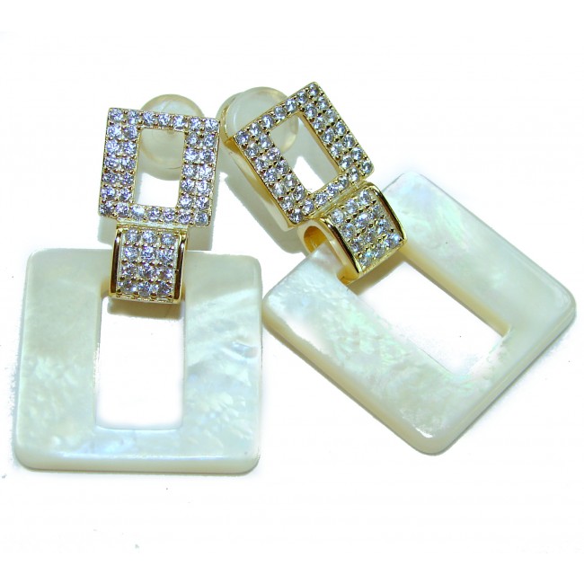 Sublime Blister Pearl White Sapphire 18K Gold over .925 Sterling Silver handcrafted Earrings - photo 3