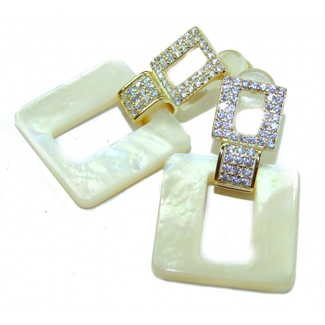 Sublime Blister Pearl White Sapphire 18K Gold over .925 Sterling Silver handcrafted Earrings - photo 2