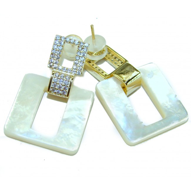 Sublime Blister Pearl White Sapphire 18K Gold over .925 Sterling Silver handcrafted Earrings - photo 1