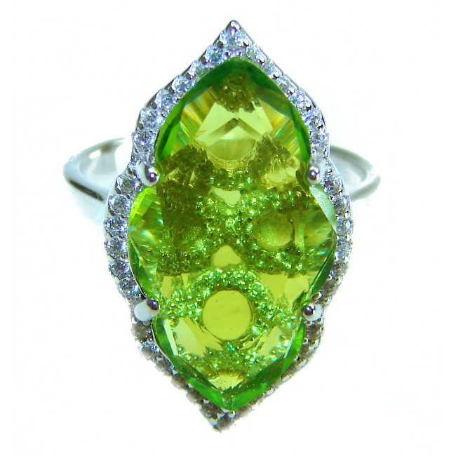 Royalty 9.9 carat authentic Himalayan Peridot .925 Sterling Silver Handcrafted Statement Ring size 6
