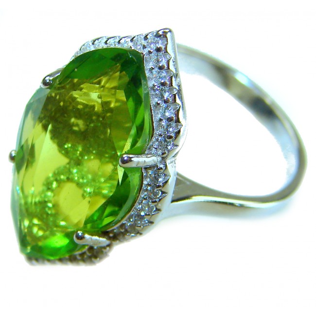 Royalty 9.9 carat authentic Himalayan Peridot .925 Sterling Silver Handcrafted Statement Ring size 6