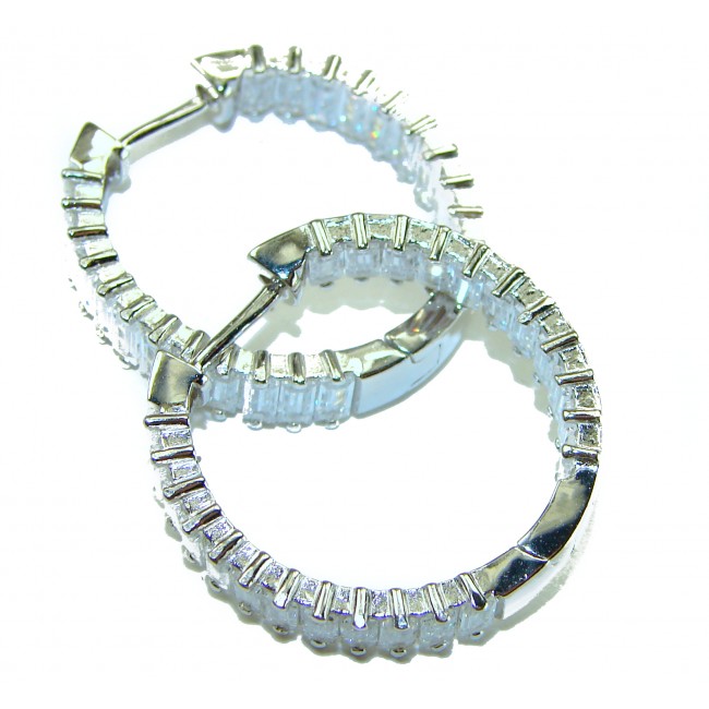 Allure Natural 8.2 carat White Topaz .925 Sterling Silver handcrafted hoop earrings - photo 3