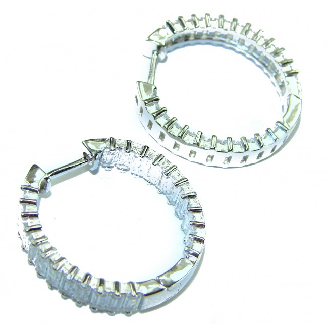 Allure Natural 8.2 carat White Topaz .925 Sterling Silver handcrafted hoop earrings - photo 2