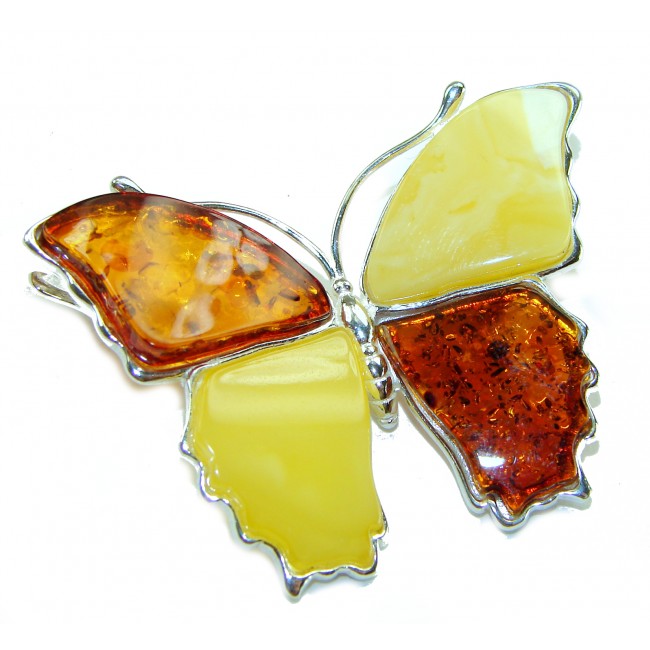 Golden Butterfly BUTTERSCOTCH Baltic Polish Amber .925 Sterling Silver handcrafted Pendant / Brooch