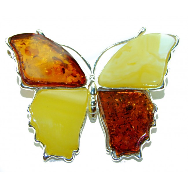 Golden Butterfly BUTTERSCOTCH Baltic Polish Amber .925 Sterling Silver handcrafted Pendant / Brooch