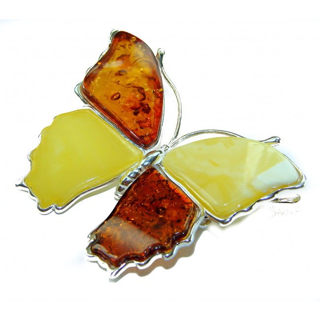 Golden Butterfly BUTTERSCOTCH Baltic Polish Amber .925 Sterling Silver handcrafted Pendant / Brooch