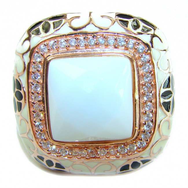 Divine Creation 9.5 carat White Jade Enamel 18K Gold over .925 Sterling Silver handcrafted Ring s. 6