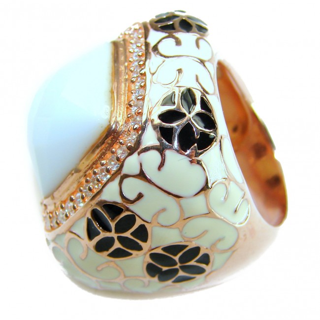 Divine Creation 9.5 carat White Jade Enamel 18K Gold over .925 Sterling Silver handcrafted Ring s. 6