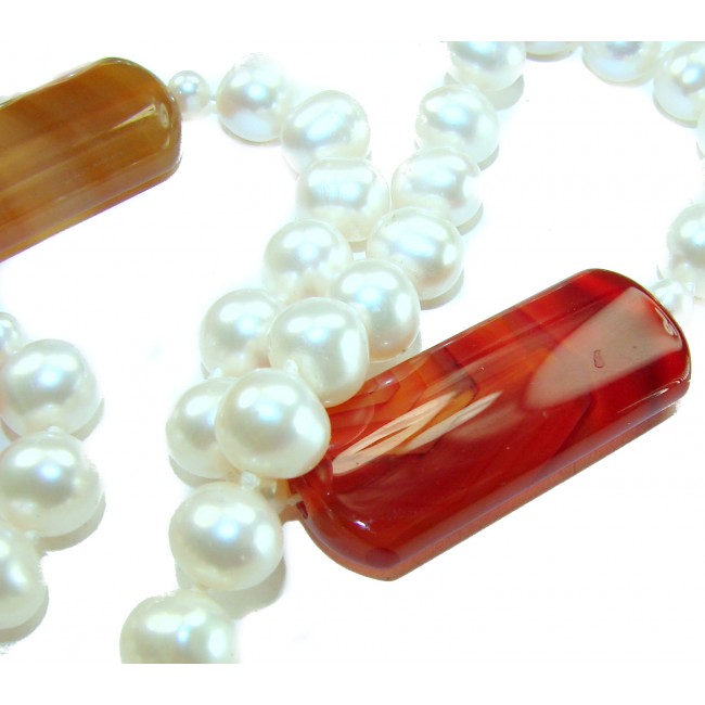 Incredible 30 inches long Freshwater Pearl Carnelian .925 Sterling Silver handmade Necklace - photo 1