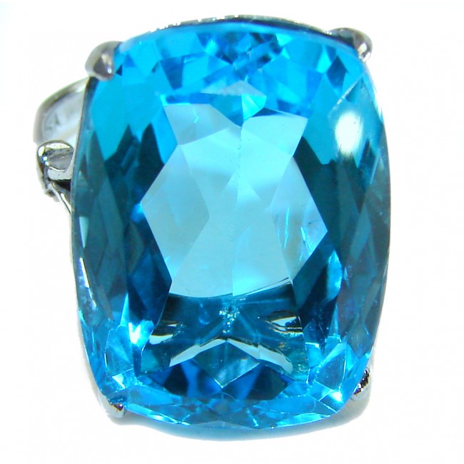Poseidon 28.8 carat Swiss Blue Topaz .925 Sterling Silver handcrafted Large ring size 6