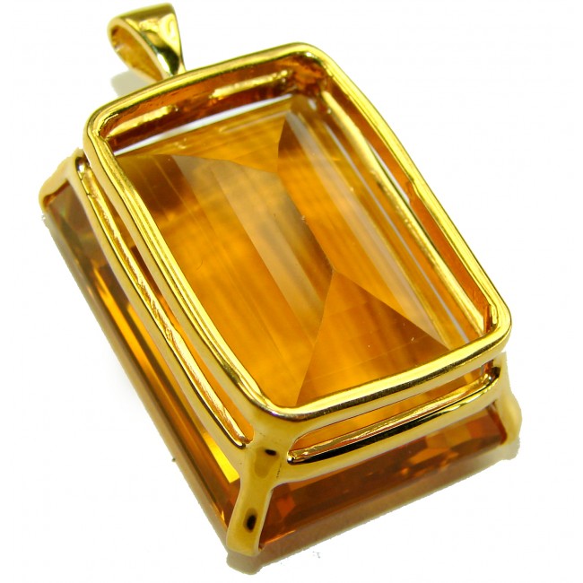 Luxury genuine 52.5 CARAT baquette cut Champagne Topaz .925 Sterling Silver dipped in 18K Gold handmade Pendant - photo 1
