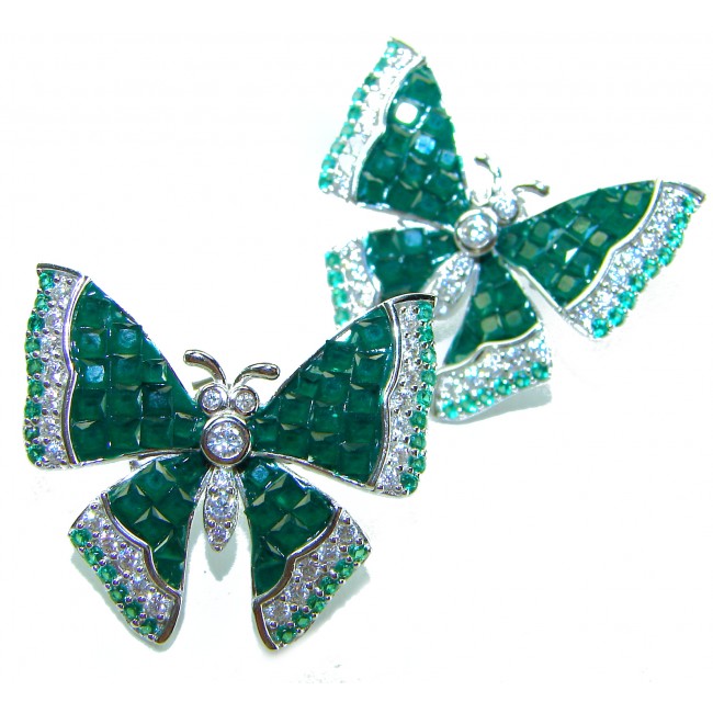 Incredible green Butterflies genuine 11.5 CARAT Emerald .925 Sterling Silver handcrafted Earrings - photo 4