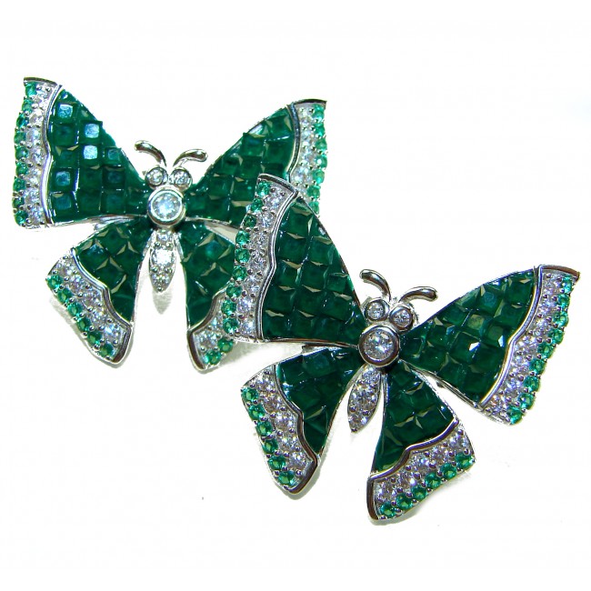 Incredible green Butterflies genuine 11.5 CARAT Emerald .925 Sterling Silver handcrafted Earrings - photo 3