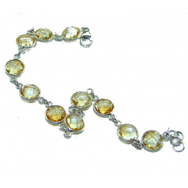 Victoria Authentic 27.2 carat Brazilian Citrine .925 Sterling Silver brilliantly dipped in real rhodium handcrafted Statement Bracelet