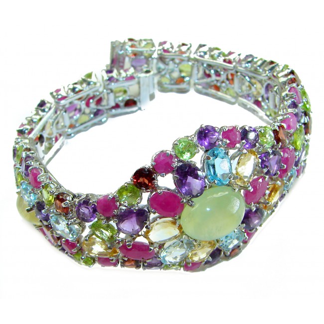 Green Royalty Huge 172.5 carat Prehnite from South Africa .925 Sterling Silver handcrafted Statement Bracelet