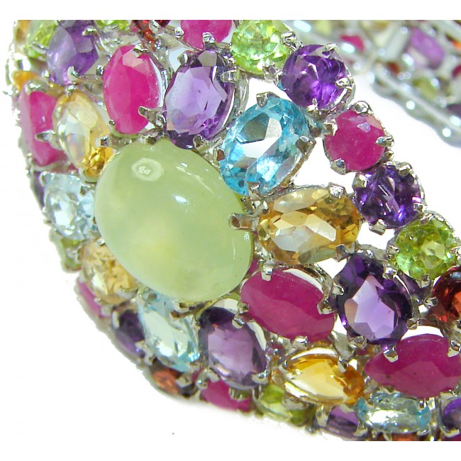 Green Royalty Huge 172.5 carat Prehnite from South Africa .925 Sterling Silver handcrafted Statement Bracelet