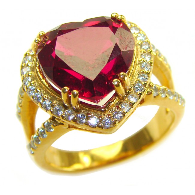 Enchanted Heart 8.9 carat natural Ruby 18K Gold over .925 Sterling Silver Huge handcrafted Ring s. 6 - photo 4