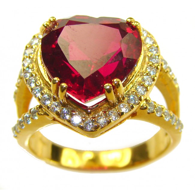Enchanted Heart 8.9 carat natural Ruby 18K Gold over .925 Sterling Silver Huge handcrafted Ring s. 6 - photo 3