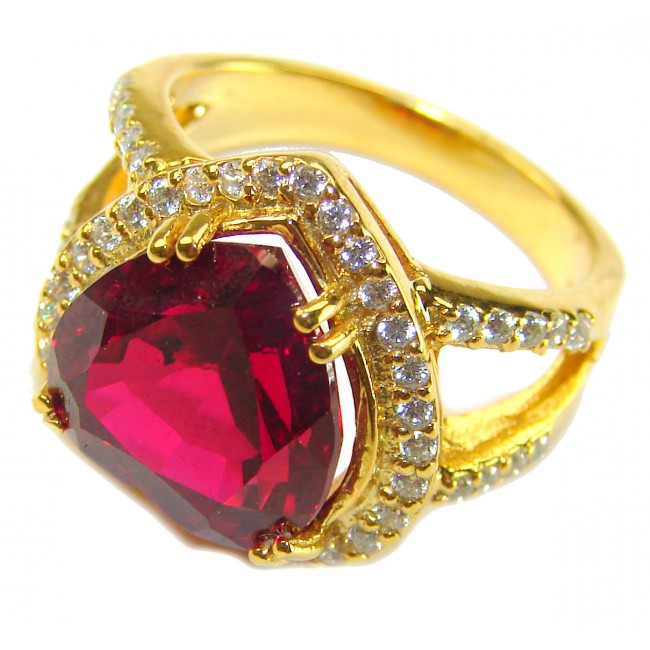 Enchanted Heart 8.9 carat natural Ruby 18K Gold over .925 Sterling Silver Huge handcrafted Ring s. 6 - photo 2