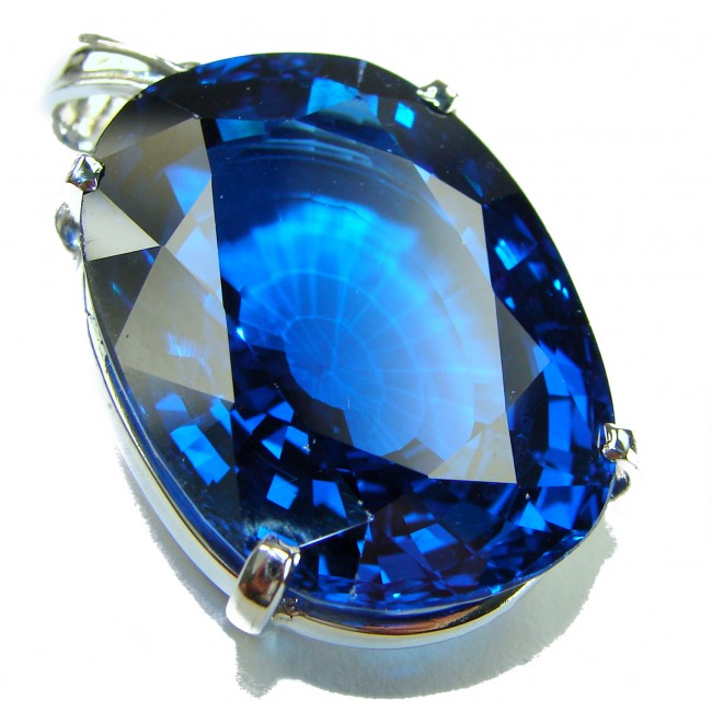 Enchanted Ocean Water oval cut 58.5 carat London Blue Topaz .925 Sterling Silver handmade Pendant