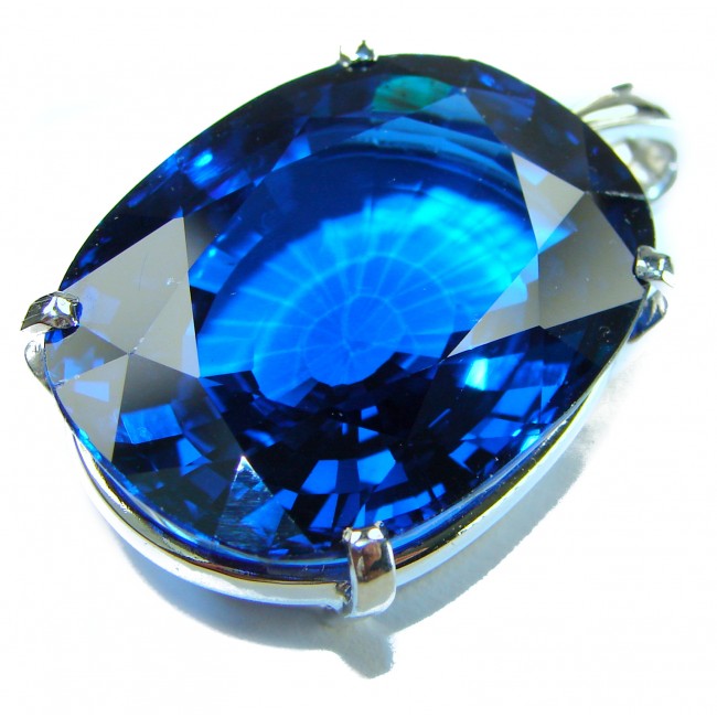 Enchanted Ocean Water oval cut 58.5 carat London Blue Topaz .925 Sterling Silver handmade Pendant