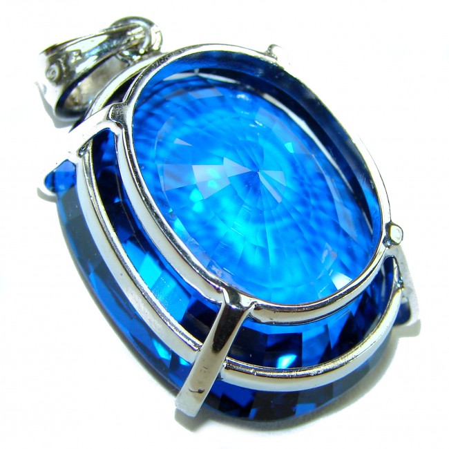Enchanted Ocean Water oval cut 58.5 carat London Blue Topaz .925 Sterling Silver handmade Pendant