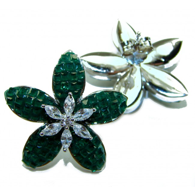 Incredible green Flowers genuine 10.5 CARAT Emerald .925 Sterling Silver handcrafted Earrings - photo 1