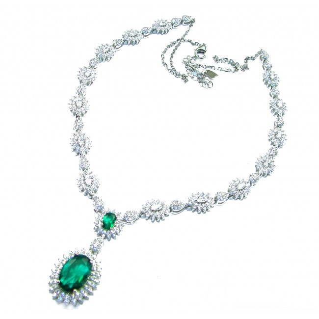 Gabriella 22.7 carat authentic Emerald rhodium over .925 Sterling Silver handcrafted Statement necklace