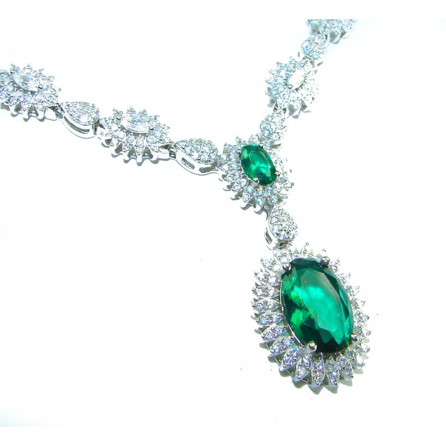 Gabriella 22.7 carat authentic Emerald rhodium over .925 Sterling Silver handcrafted Statement necklace