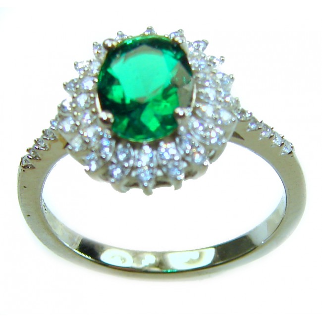 Gabriella 4.2 carat authentic Emerald rhodium over .925 Sterling Silver handcrafted Statement Ring size 7 - photo 2