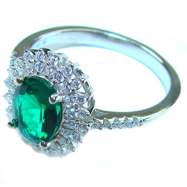 Gabriella 4.2 carat authentic Emerald rhodium over .925 Sterling Silver handcrafted Statement Ring size 7 - photo 1