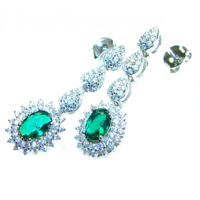 Gabriella 5.2 carat authentic Emerald rhodium over .925 Sterling Silver handcrafted Statement earrings - photo 2