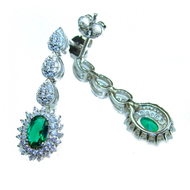 Gabriella 5.2 carat authentic Emerald rhodium over .925 Sterling Silver handcrafted Statement earrings - photo 1