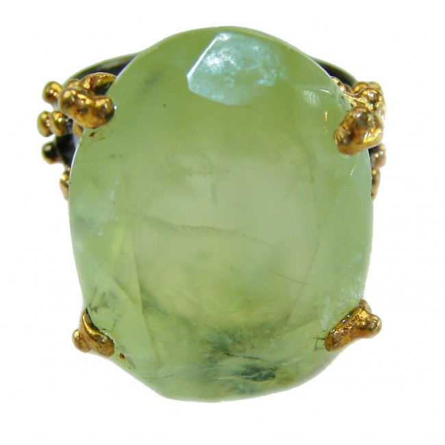 Best quality Prehnite rhodium over .925 Sterling Silver handcrafted Ring Size 6