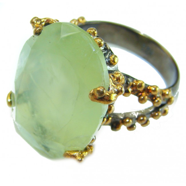 Best quality Prehnite rhodium over .925 Sterling Silver handcrafted Ring Size 6