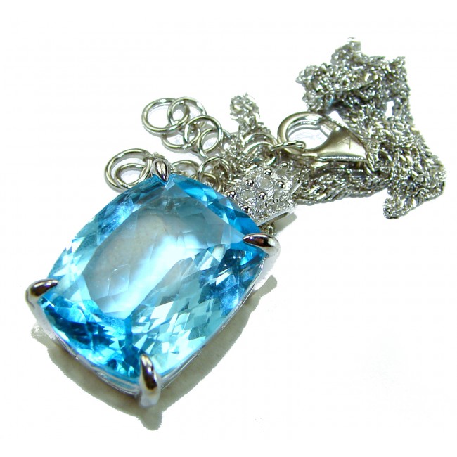 Vintage style- 14.5 carat authentic Swiss Blue Topaz .925 Sterling Silver handcrafted necklace - photo 2