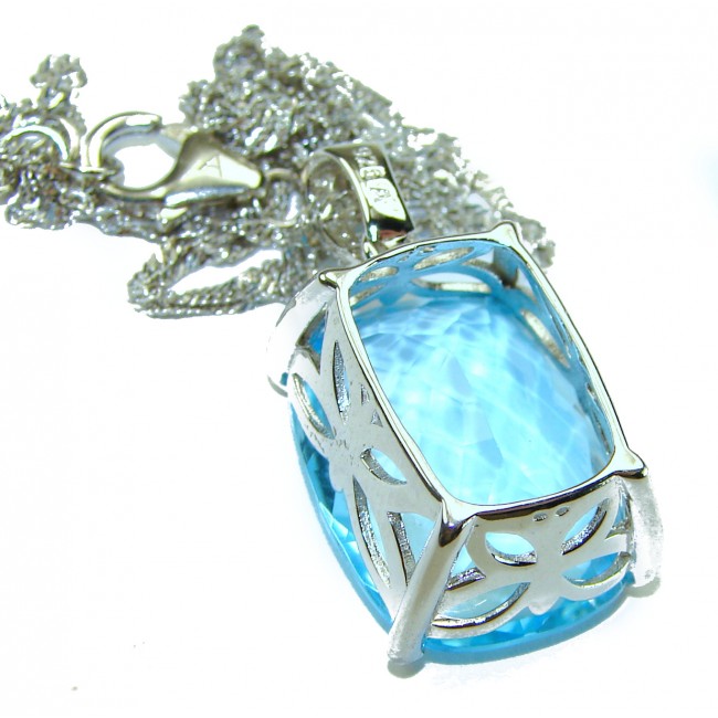 Vintage style- 14.5 carat authentic Swiss Blue Topaz .925 Sterling Silver handcrafted necklace - photo 1