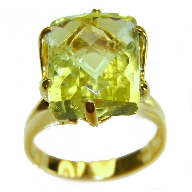 Solid 11.8 carat Genuine Lemon Quartz .925 Sterling Silver DIPPED IN REAL GOLD handcrafted ring size 6 - photo 2