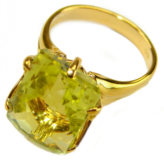 Solid 11.8 carat Genuine Lemon Quartz .925 Sterling Silver DIPPED IN REAL GOLD handcrafted ring size 6 - photo 1