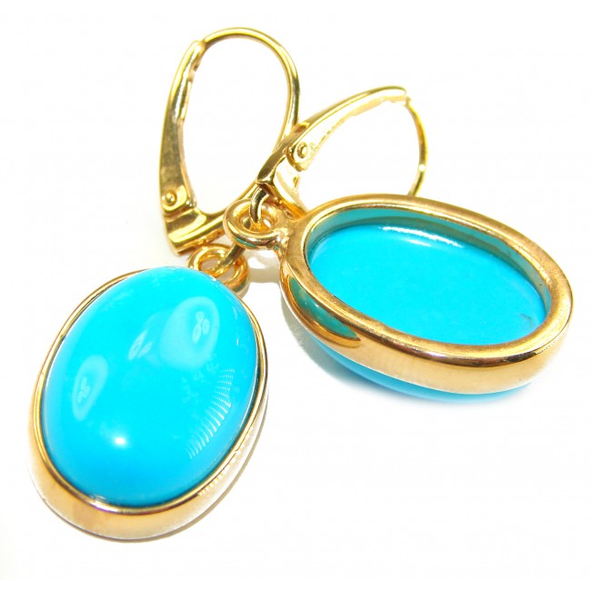 Great authentic Sleeping Beauty Turquoise 18K Gold over .925 Sterling Silver handcrafted Earrings
