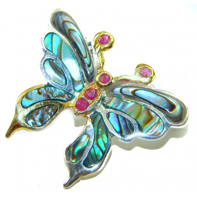 BUTTERFLY Natural Rainbow Abalone .925 Sterling Silver handmade Pendant